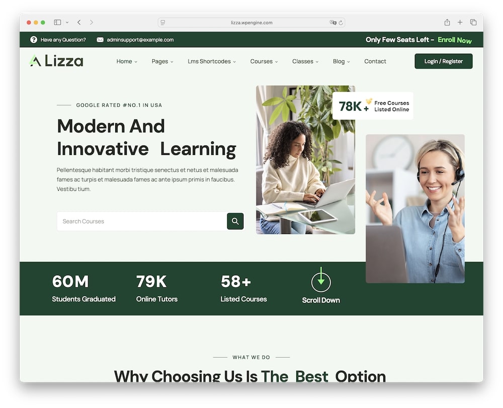 lizza wordpress theme for online education sites