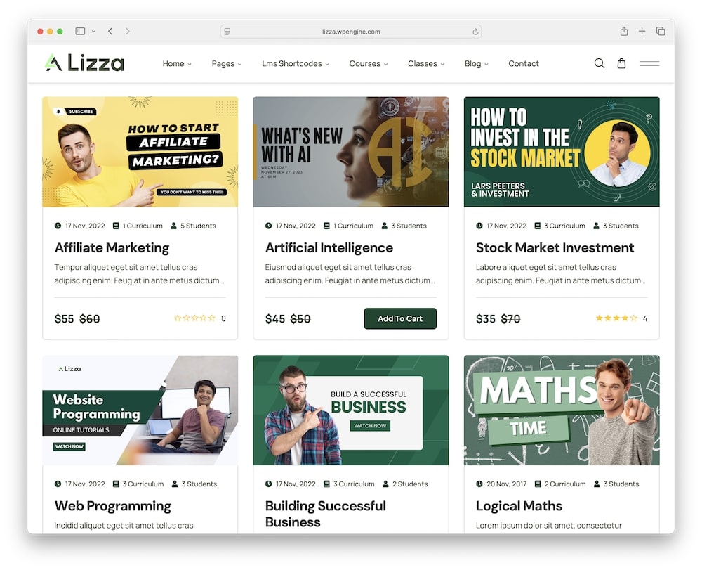 lizza wordpress theme integrated lms system