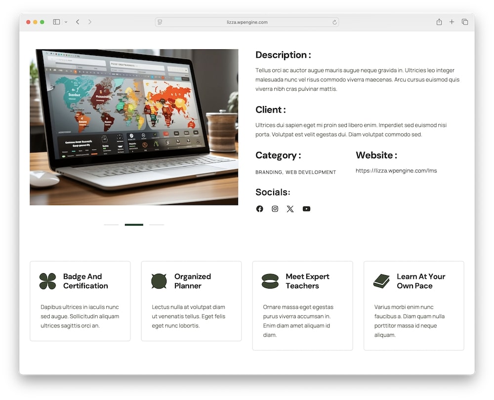 lizza wordpress theme portfolio and blog functionality
