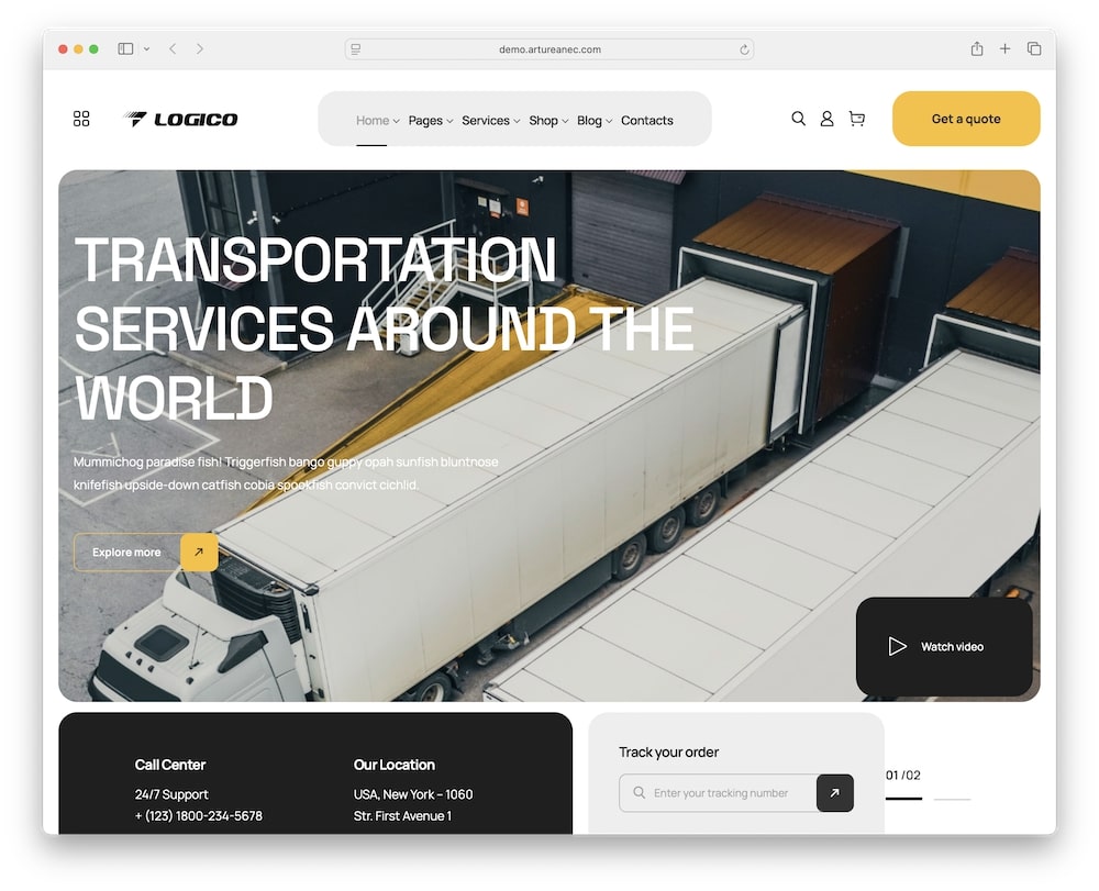 logico trucking wordpress theme