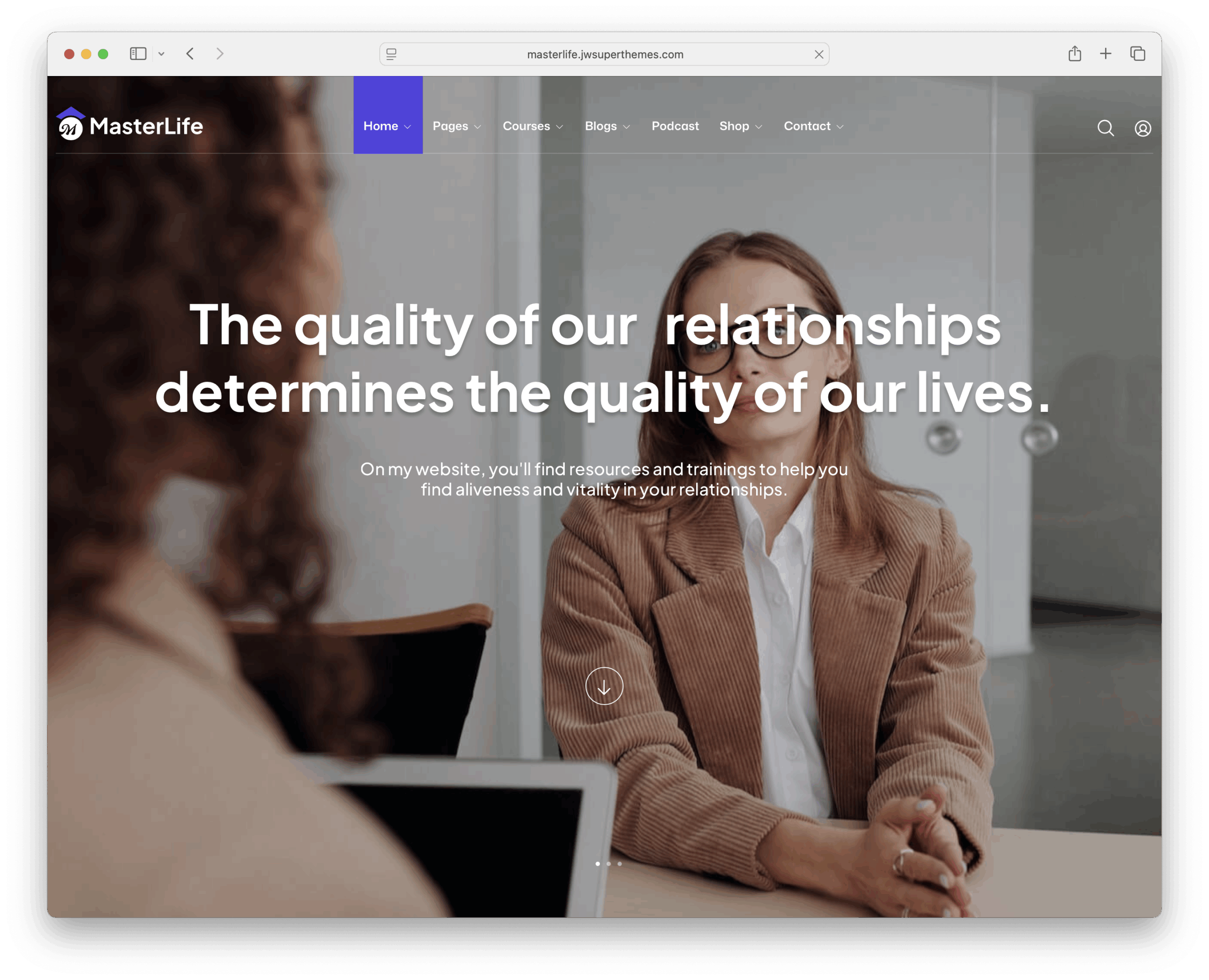 masterlife wordpress theme test