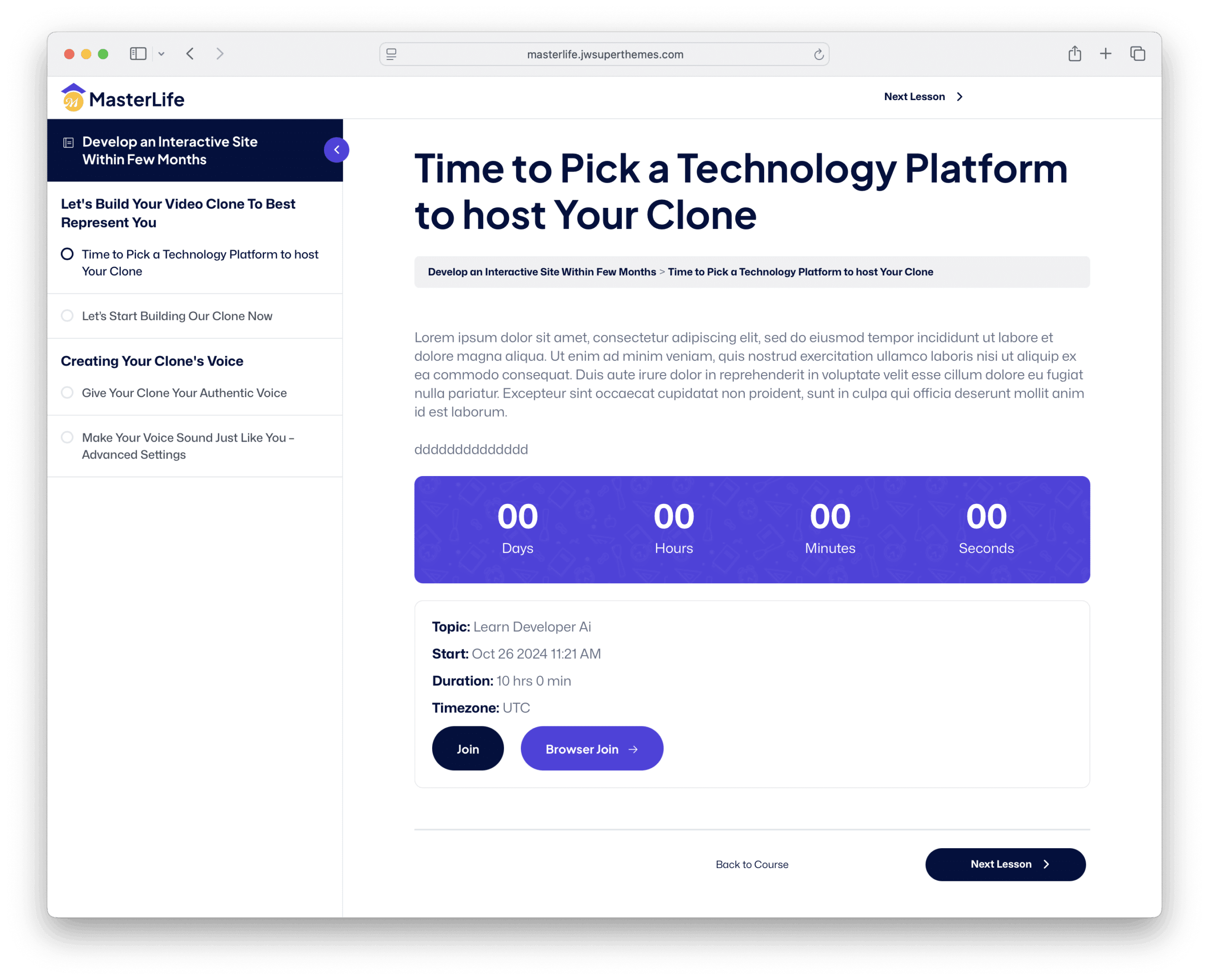 masterlife wordpress theme zoom integration
