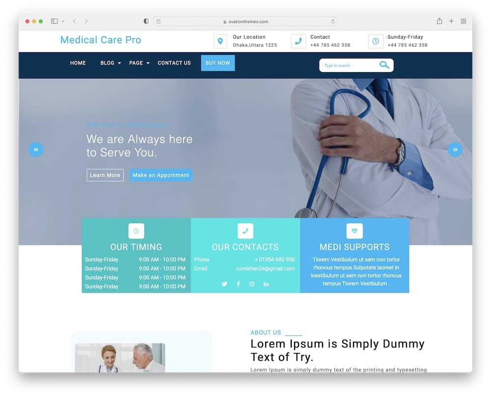 medical care free wordpress theme