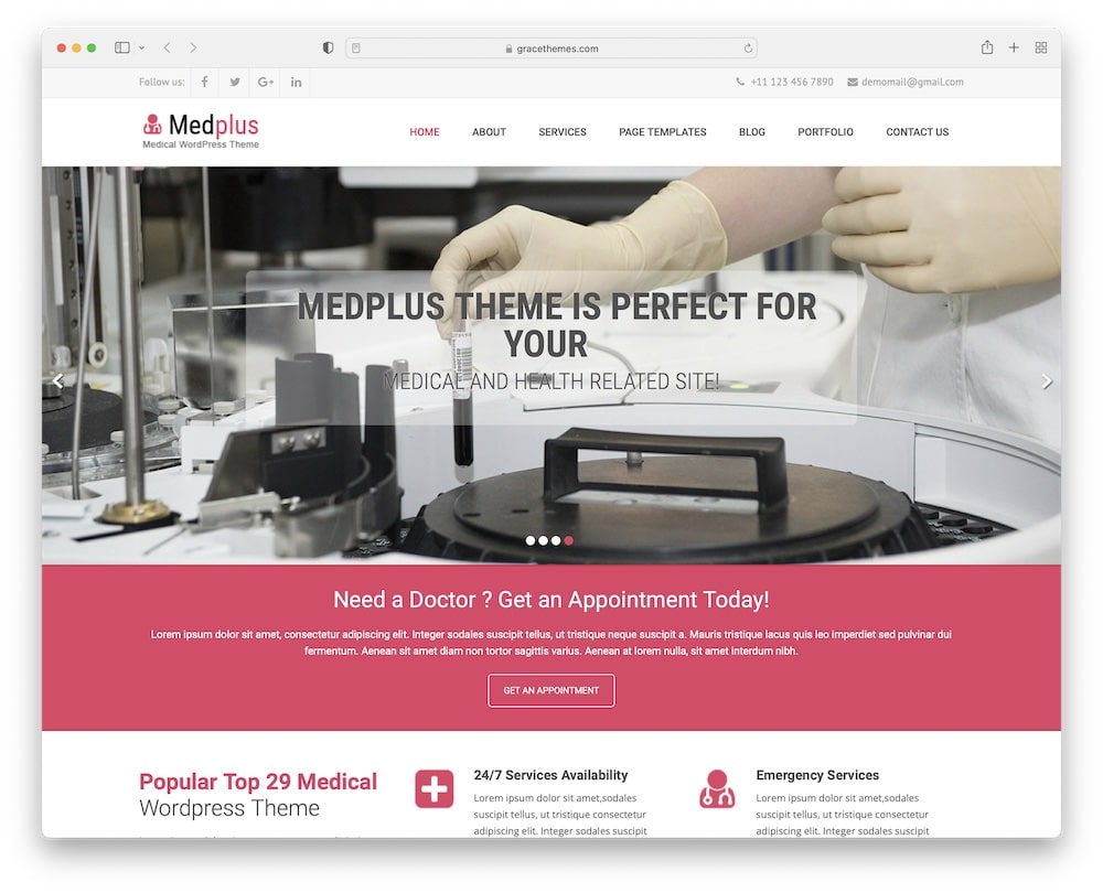 medplus free medical wordpress theme