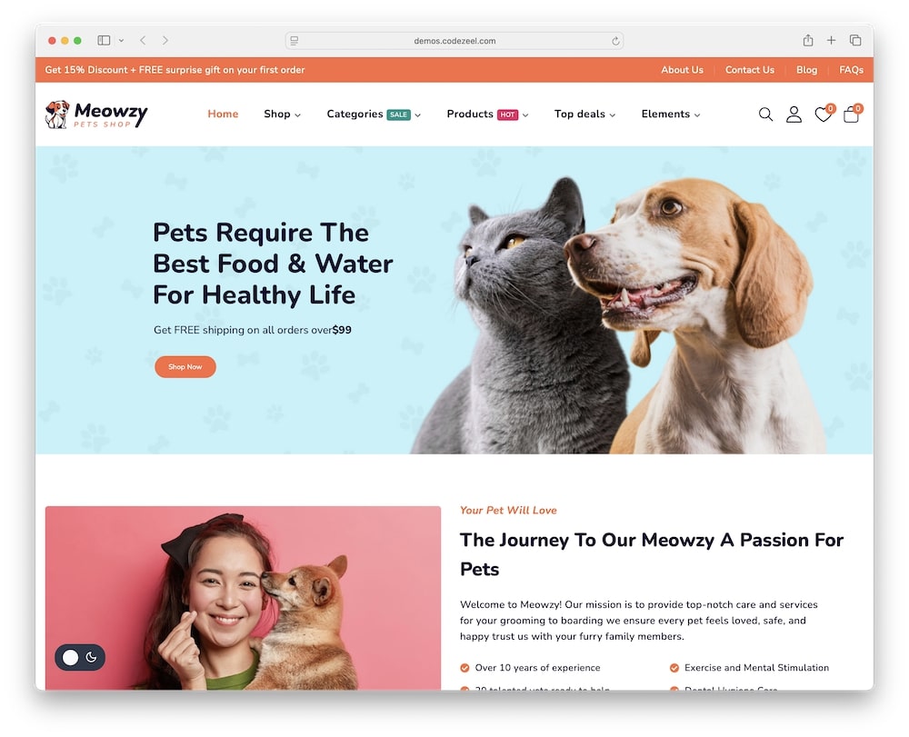meowzy wordpress theme for pet care and pet shops