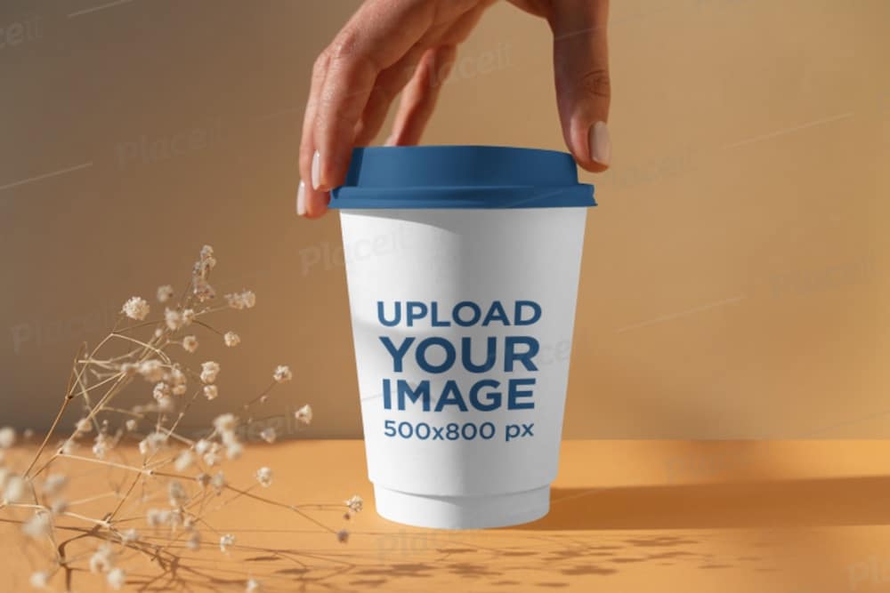 Eco Coffee Cup with Lid PSD Mockup, High Angle View – Original Mockups