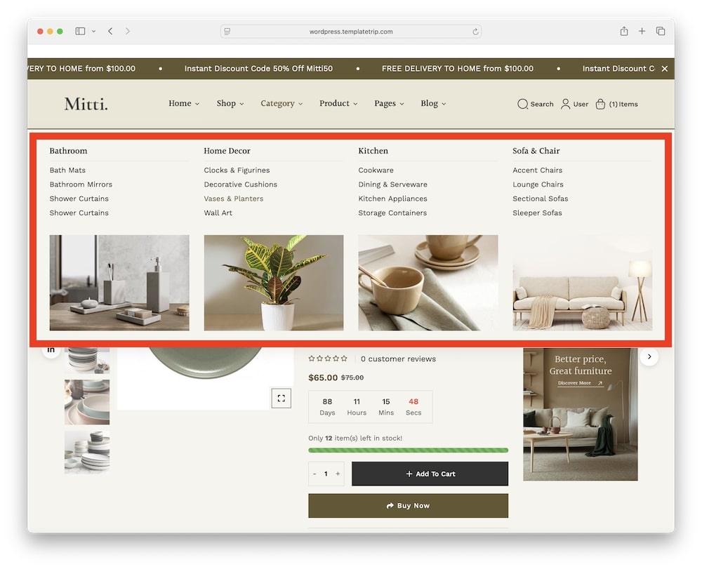 mitti wordpress theme mega menu builder