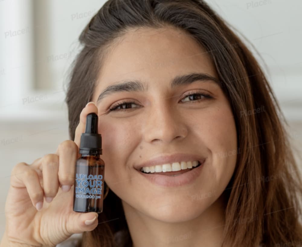 mockup of a woman with a dropper bottle