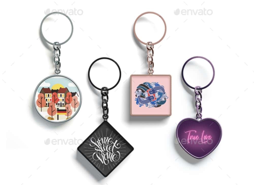 mockups of 4 keychains