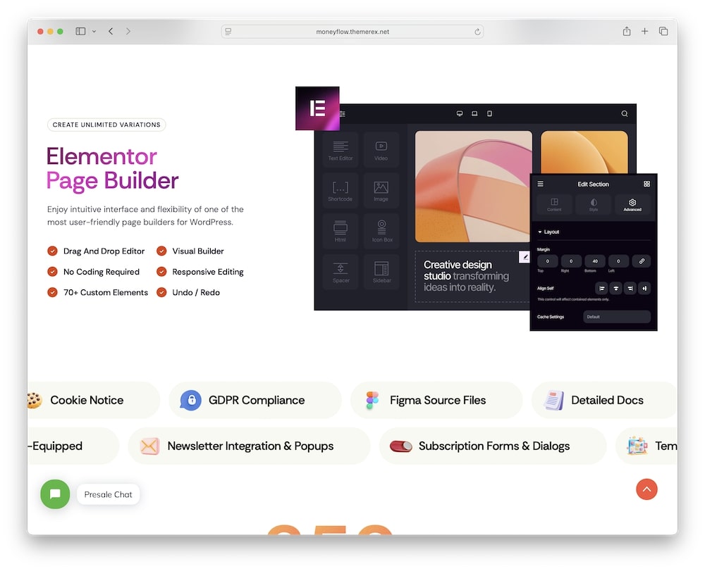 moneyflow wordpress theme elementor with flexbox containers