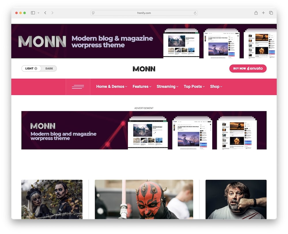 monn wordpress theme ad monetization