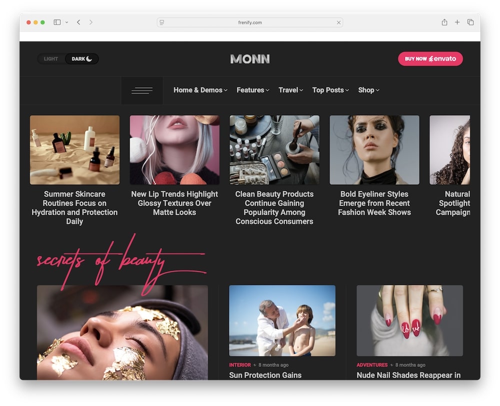 monn wordpress theme light dark mode