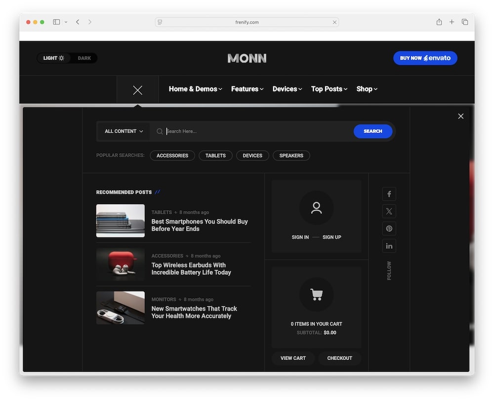 monn wordpress theme mega menu integration