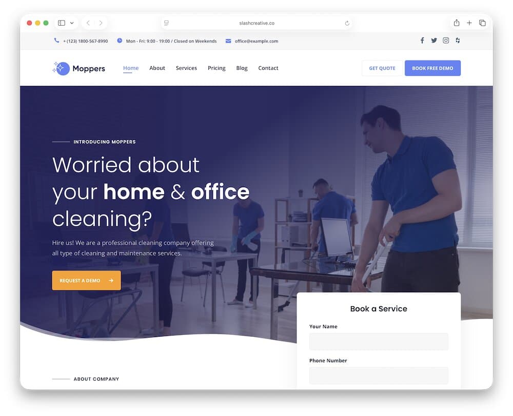 moppers window cleaning wordpress theme
