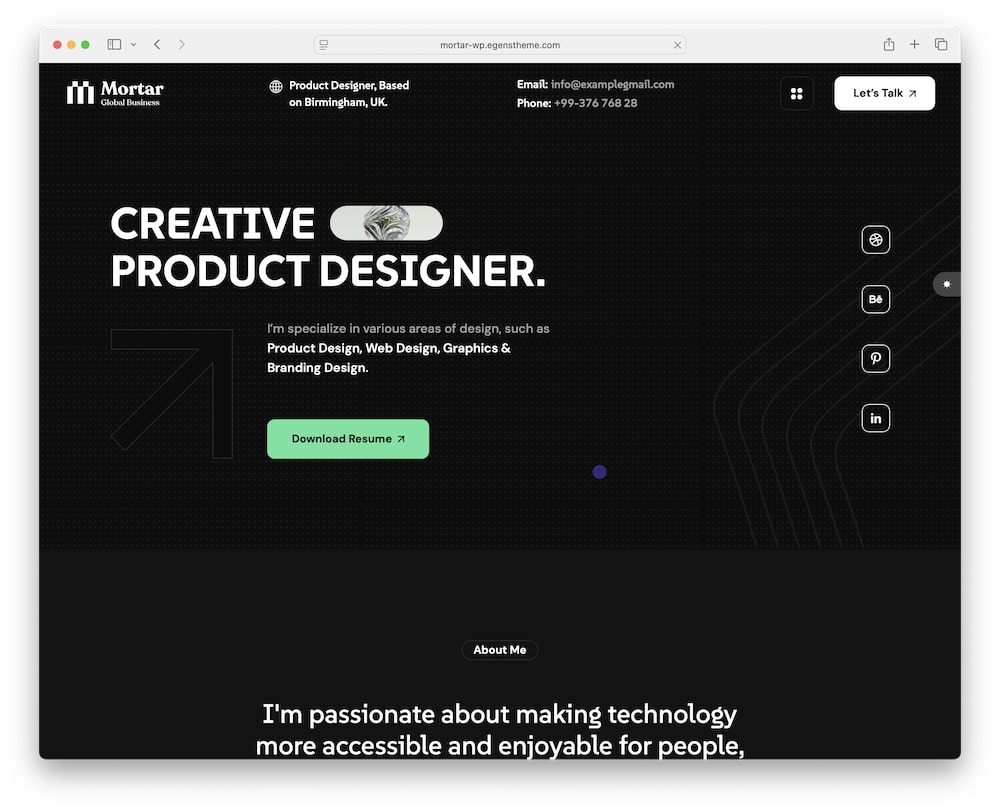 mortar wordpress theme light and dark mode