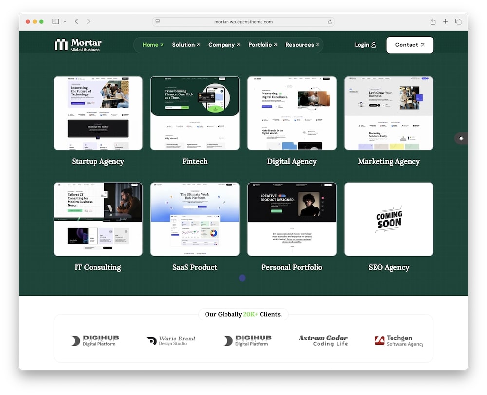 mortar wordpress theme predefined demos