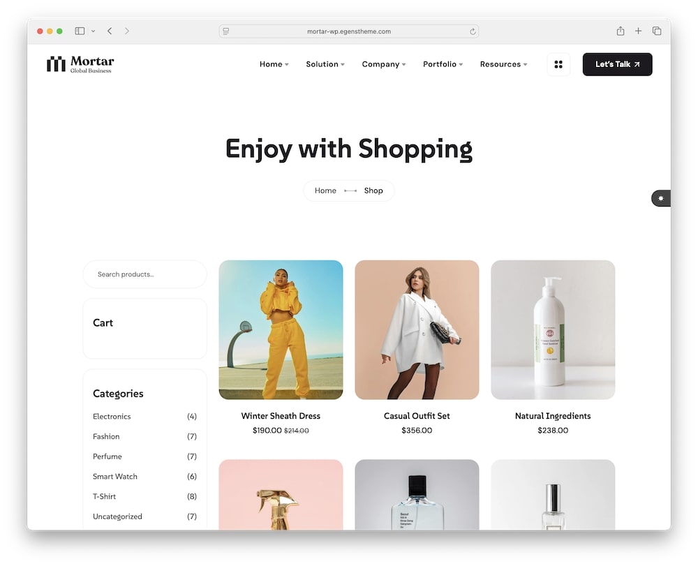 mortar wordpress theme woocommerce support