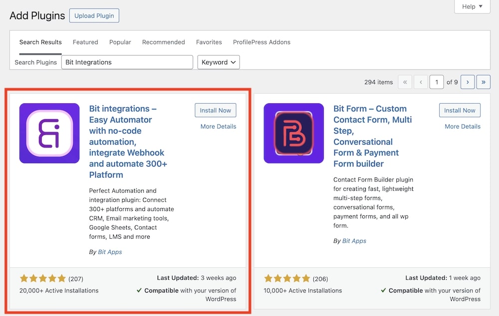 my bit integrations wordpress plugin test