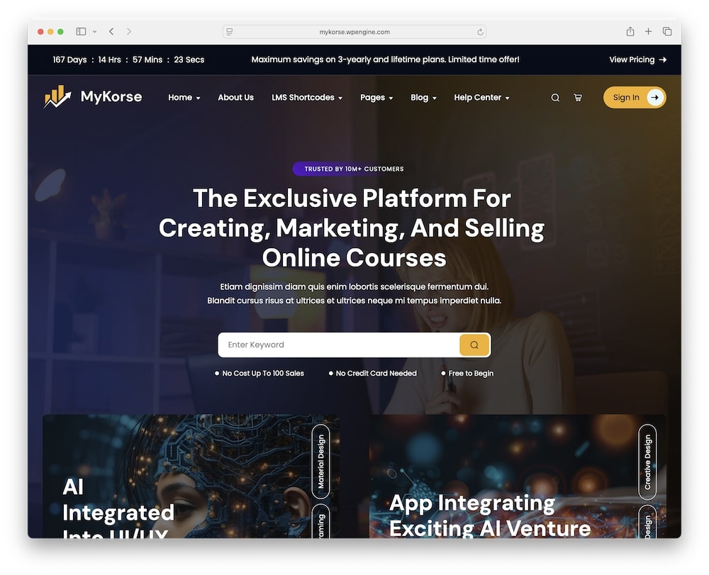 mykorse wordpress theme for online education