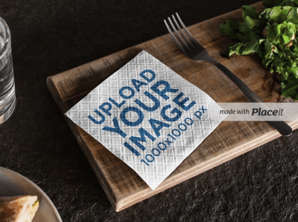 Napkin Mockup On A Wooden Board 