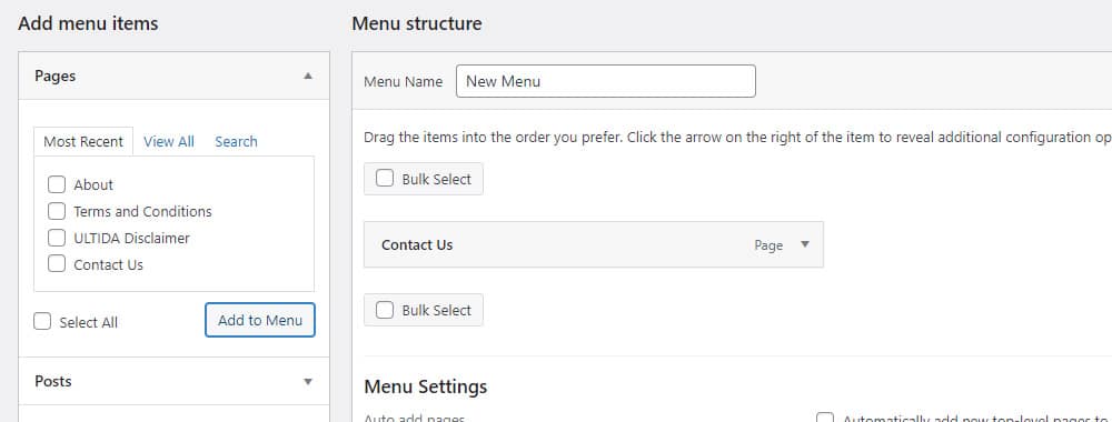 new menu item in wordpress