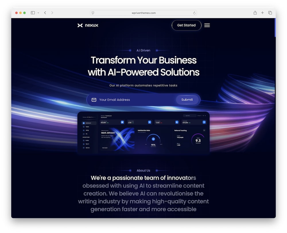 nexux wordpress theme for saas landing pages