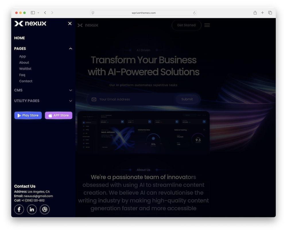 nexux wordpress theme header and navigation