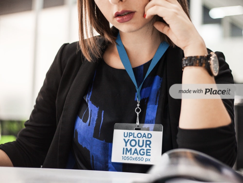 office woman wearing a badge holder template