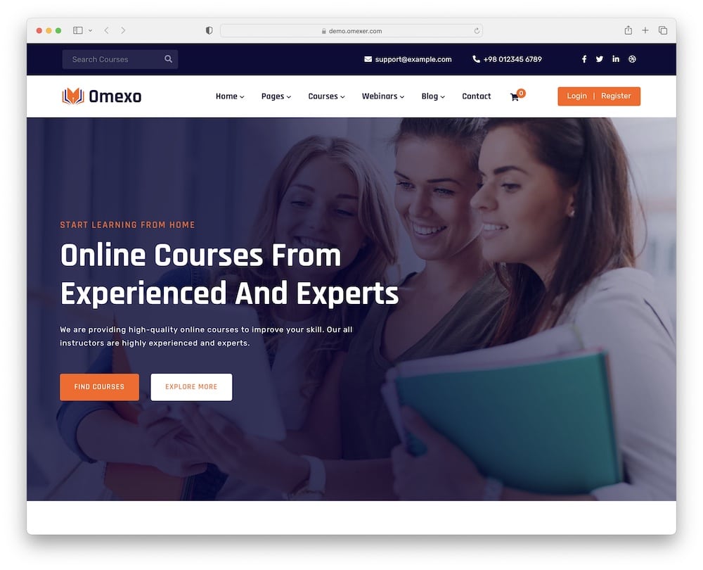 omexo language courses wordpress theme