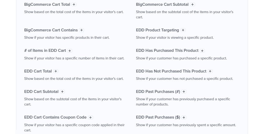 optinmonster display rules ecommmerce