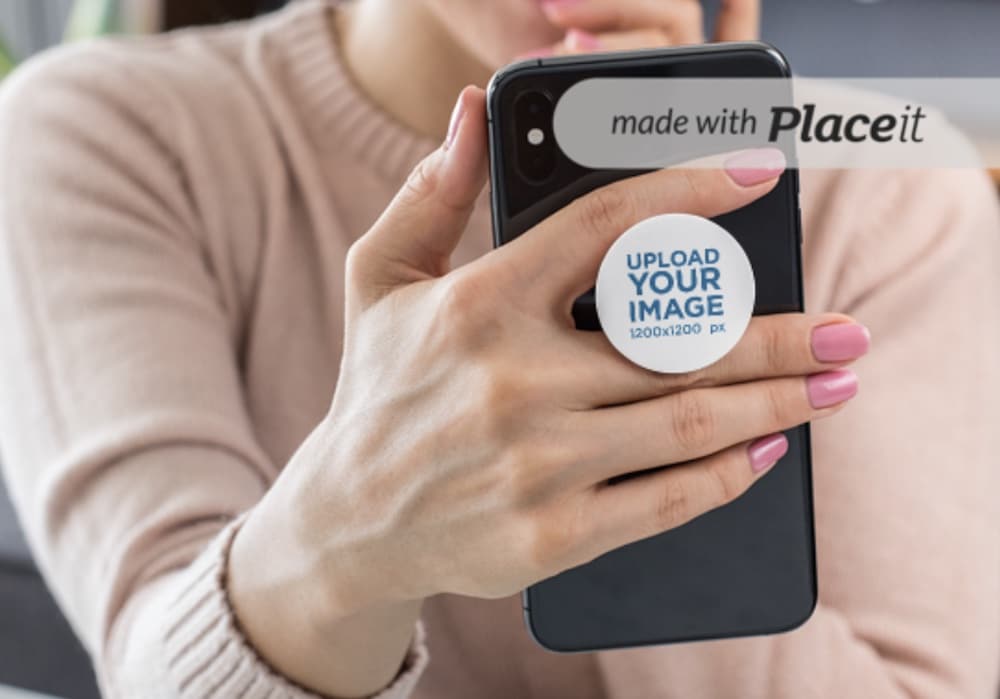 phone grip mockup of a woman holding her iphone