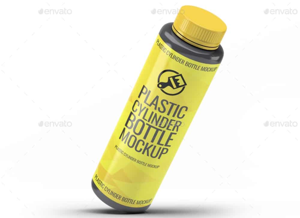 plastic cylinder bottle mockup