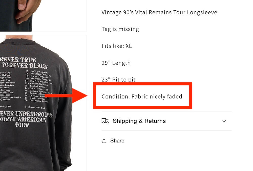 product condition details