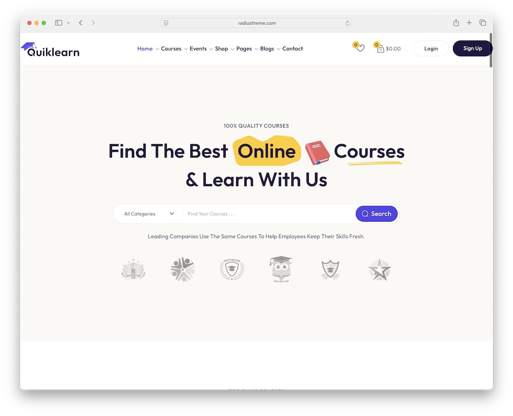 quiklearn wordpress theme multiple demos
