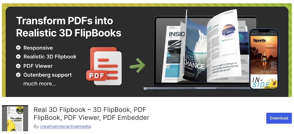 real 3d flipbook free plugin