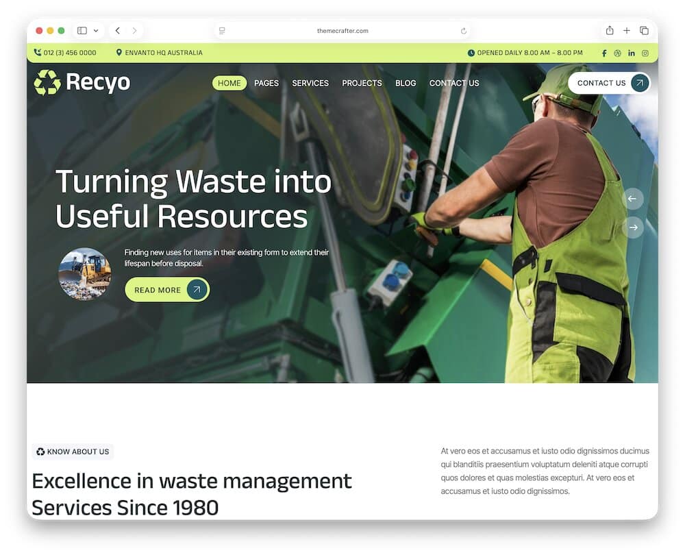 recyo recycling wordpress theme