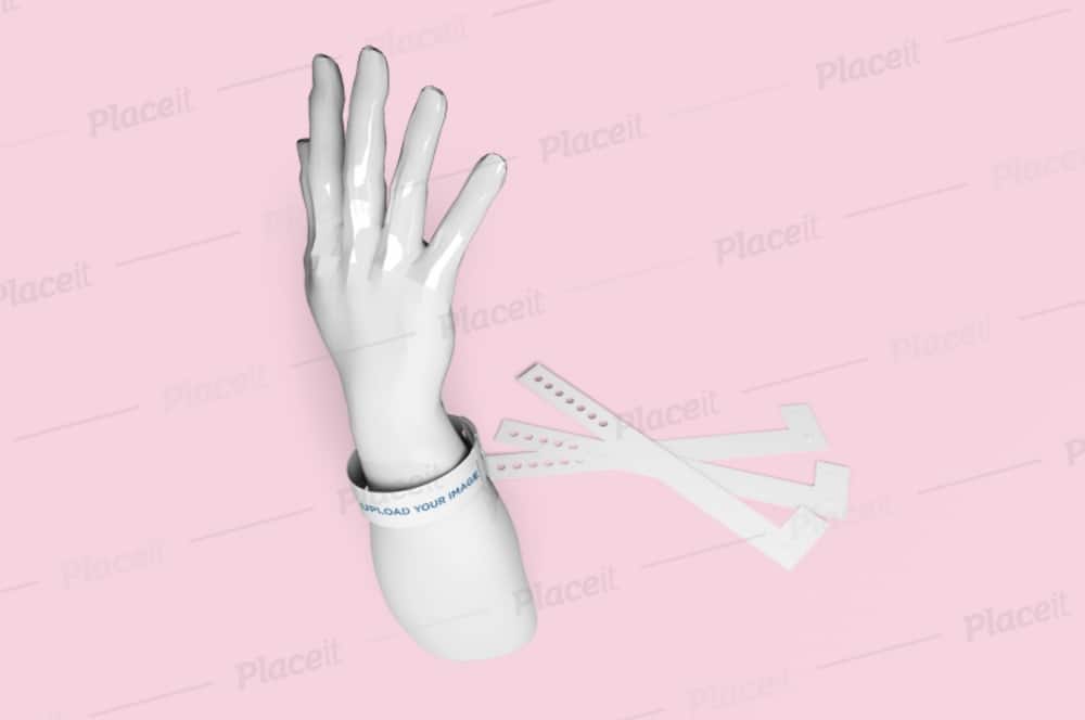 rendered mockup of a hand and a wristband