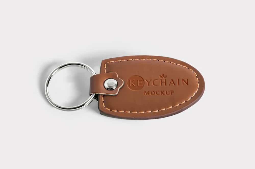 rounded leather keychain mockup