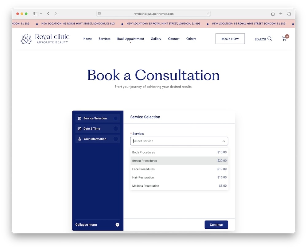 royal clinic wordpress theme appointment booking system