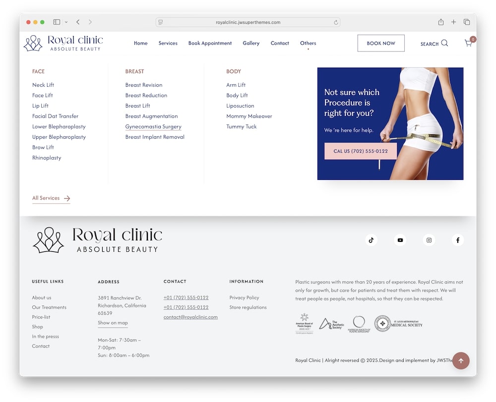 royal clinic wordpress theme custom mega menu