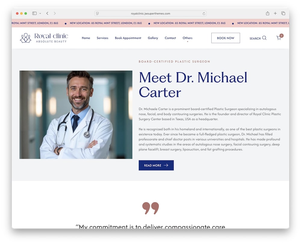 royal clinic wordpress theme doctor and staff profiles