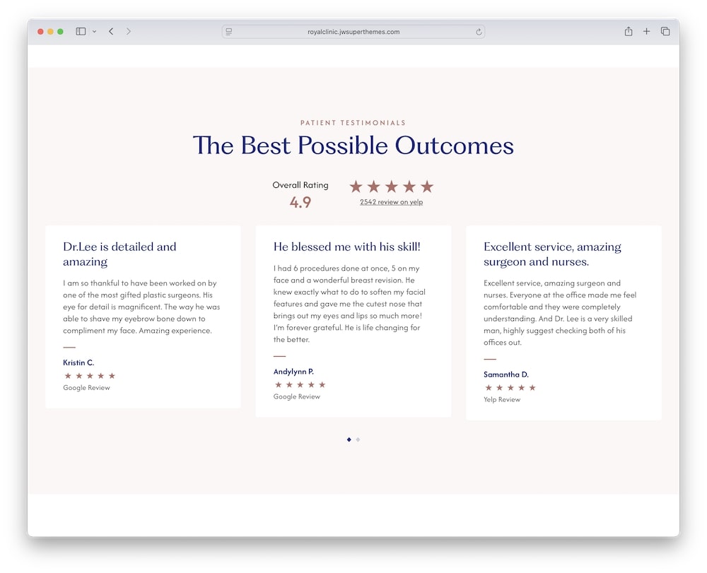 royal clinic wordpress theme testimonials slider