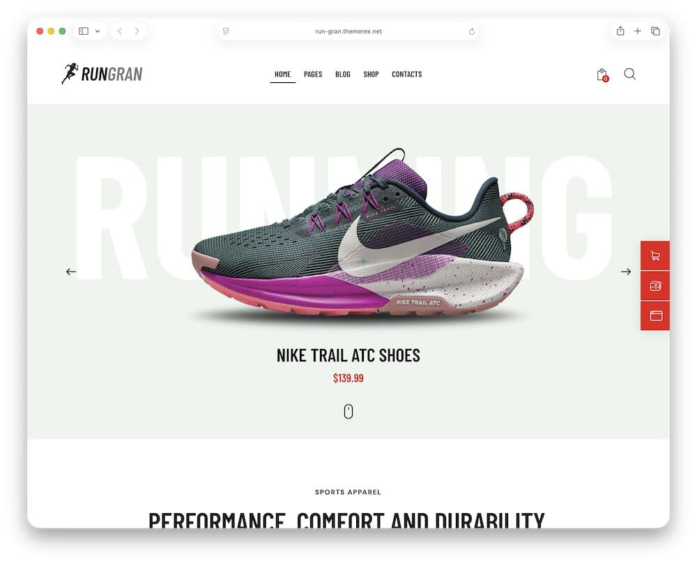 run gran shoe store wordpress theme