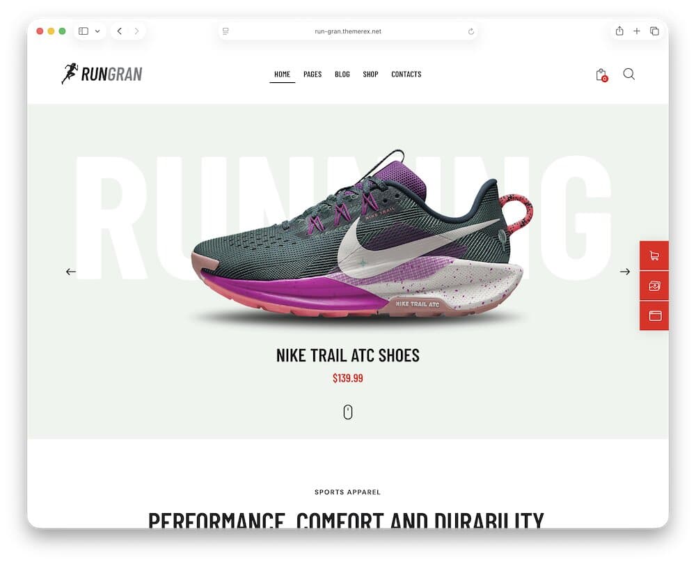 run gran sports store wordpress theme