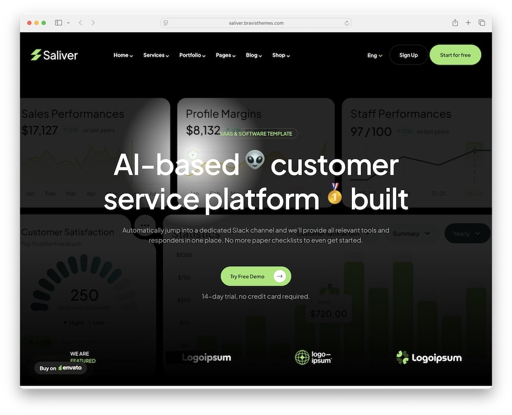 saliver wordpress saas startup app theme