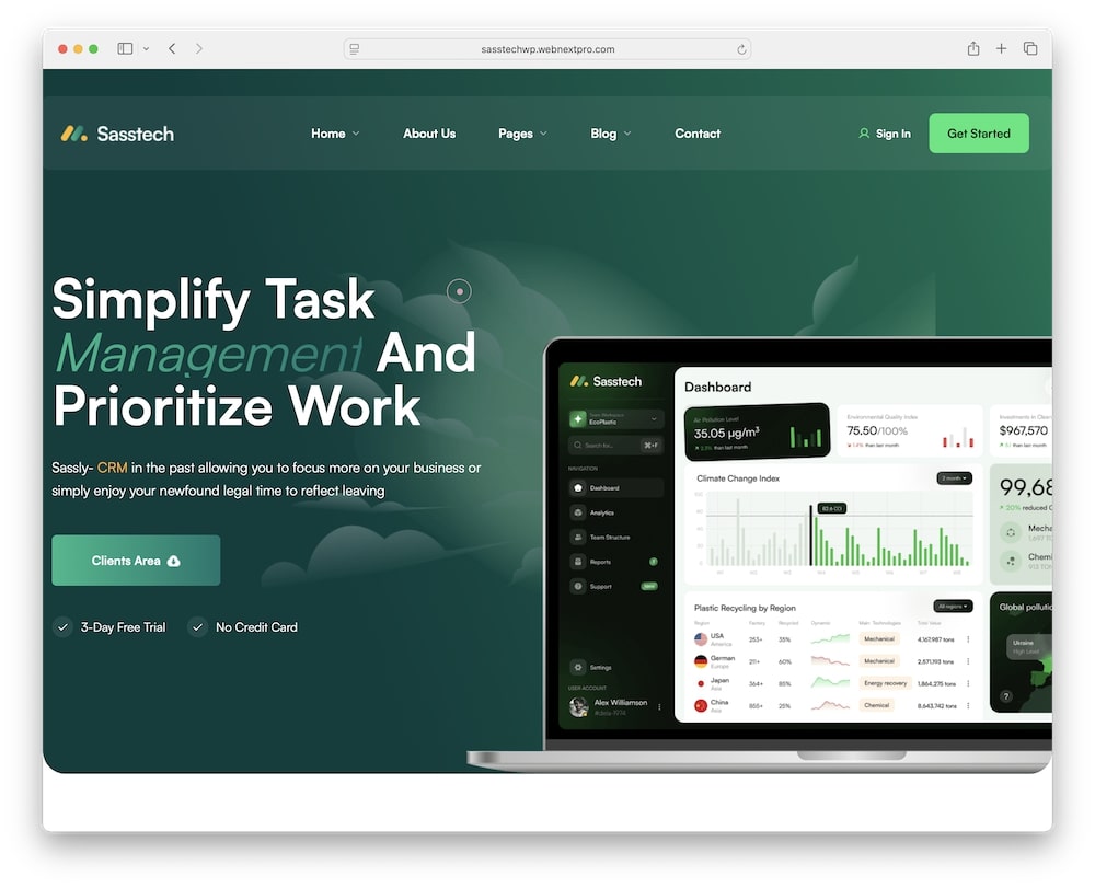 sasstech wordpress saas it software theme