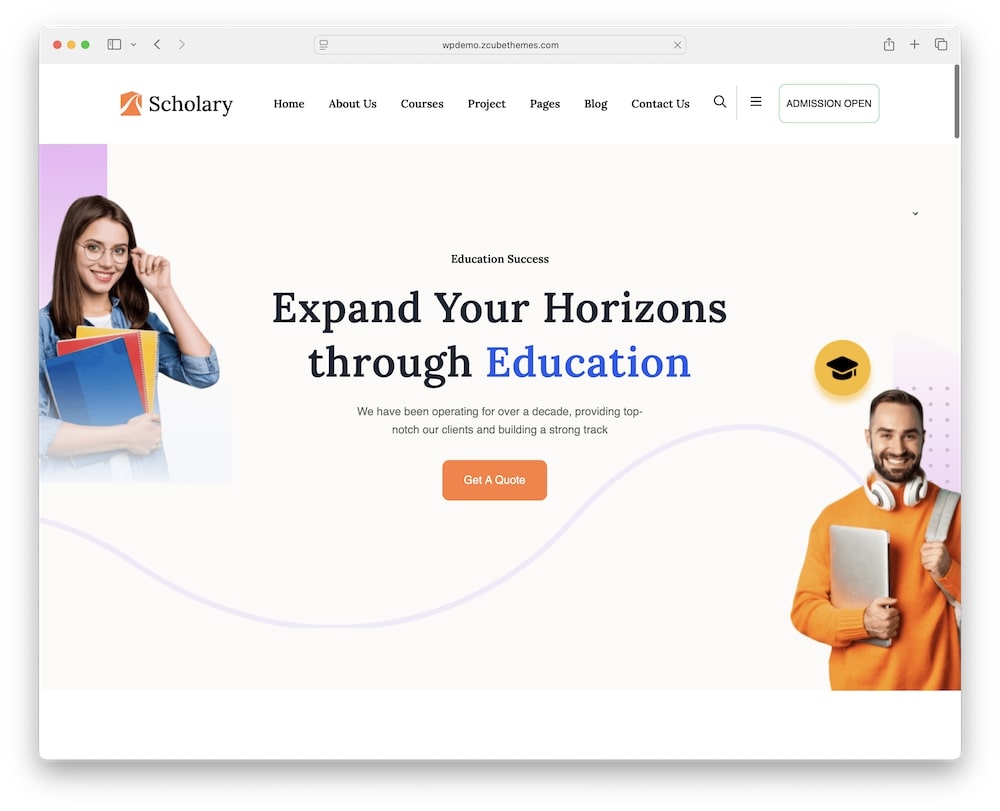 scholary wordpress theme for university school coaching websites