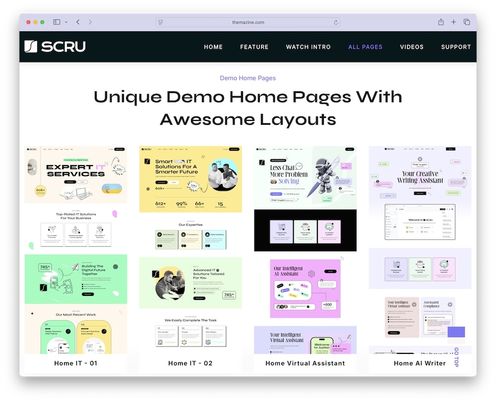scru wordpress theme predefined demos