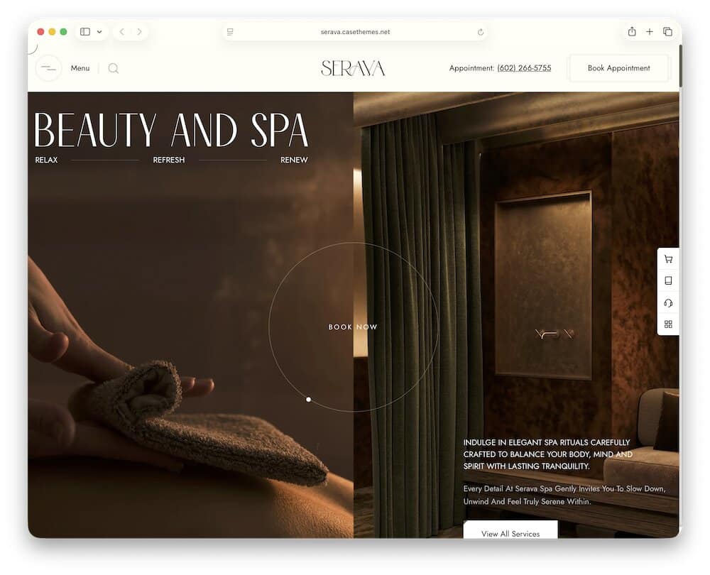 serava massage salon wordpress theme