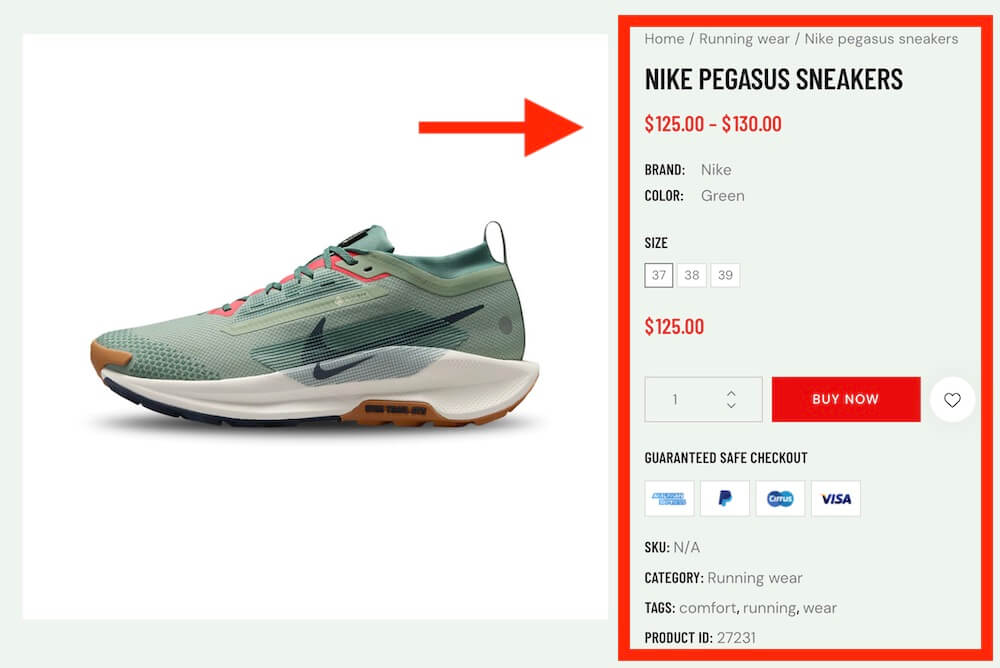 shoe size and fit info
